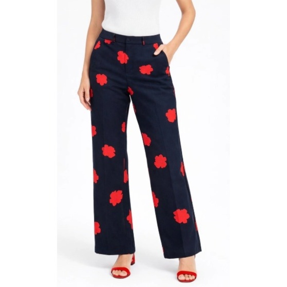 Banana Republic Women 8 Pants Navy Red Floral Print Straight Leg Career Trousers